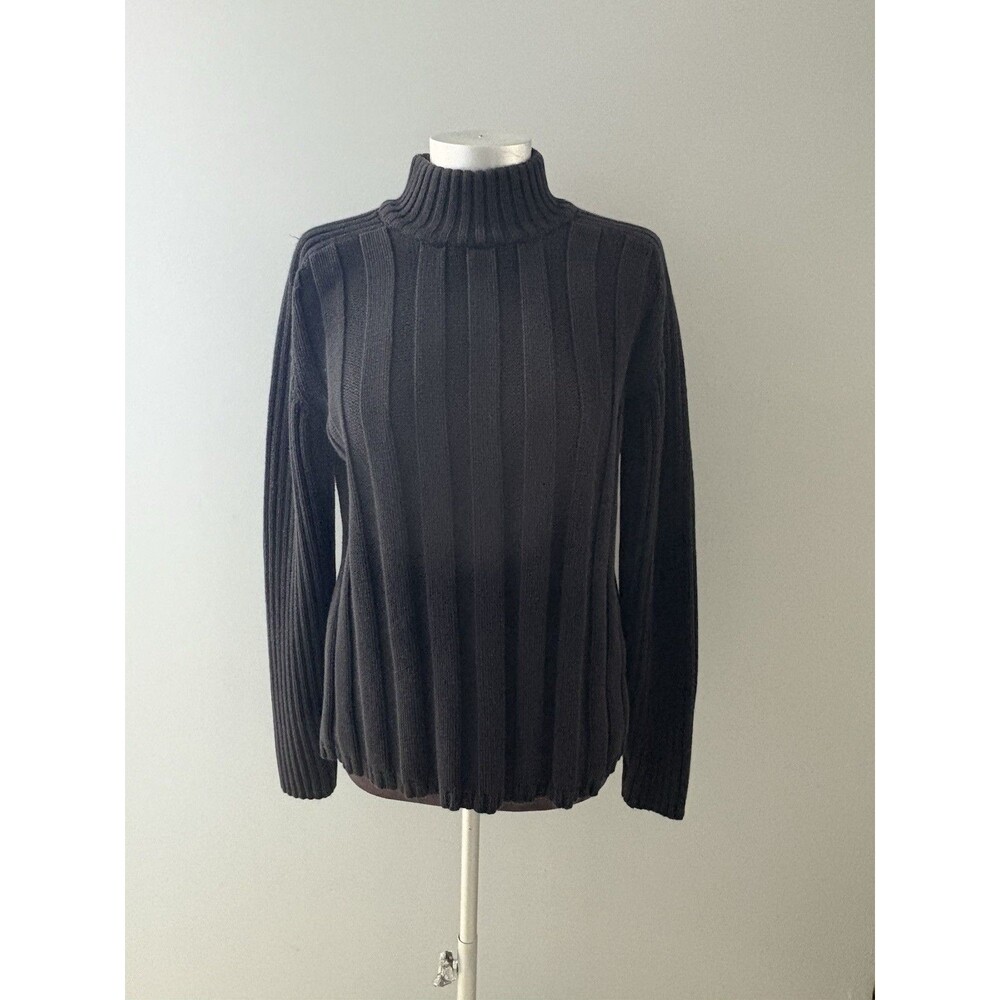 Vintage Illig Sweater Womens Large Black Turtle Neck Wide Cable Knit Thick